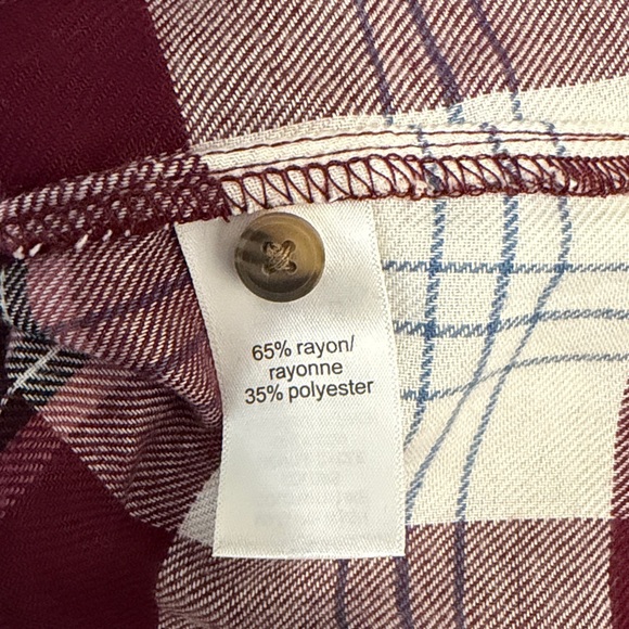 Plaid Button-Up Shirt in Burgundy, Pink, White and Blue. - Picture 3 of 3